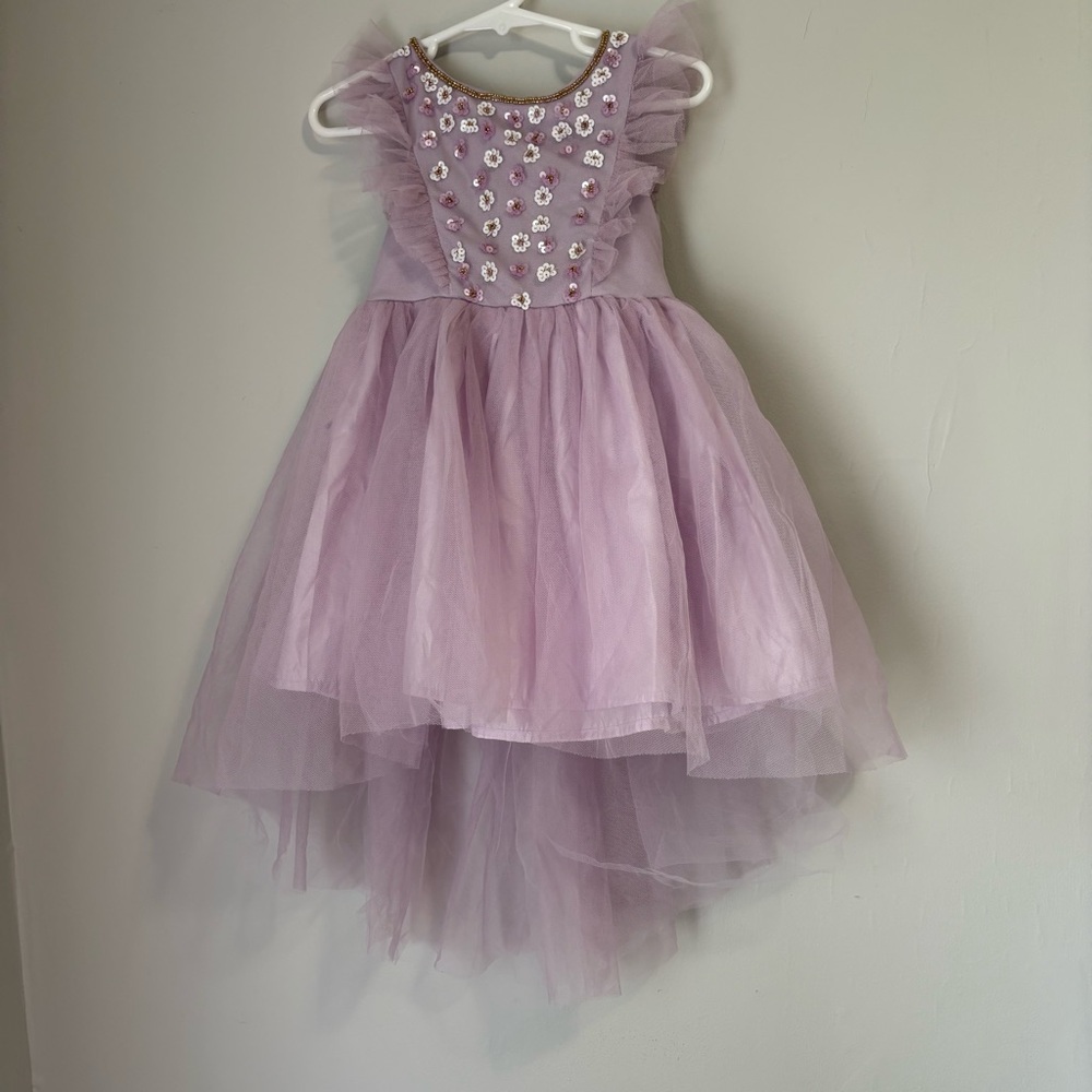 Zunie Lavender Tulle Dress with Floral & Gold Embellishments 2T